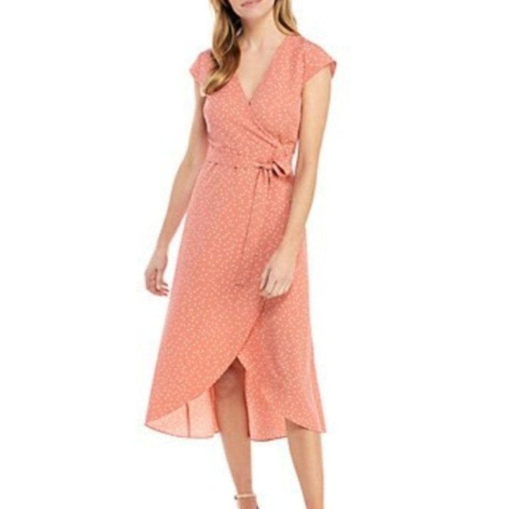 Madison Curvy Wrap Peach & White Polka Dot Dress S